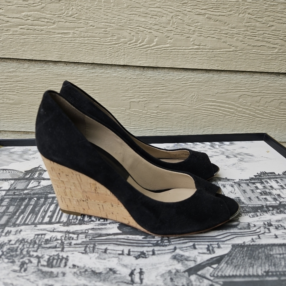 Michael Kors Collection black suede peeptoe wedges size 36